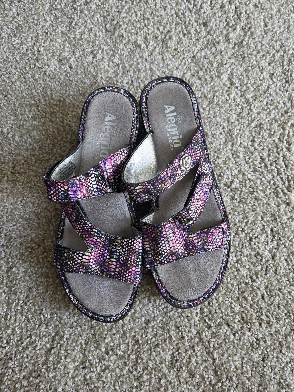 Alegria Multicolor Snake-Print Slip-On Sandals